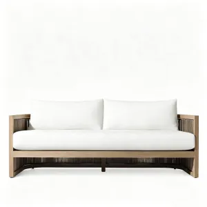 DLD Modern Teak Outdoor Sofa Set with Rope Design for Beach Villa Courtyard-Waterproof Durable Eco-Friendly