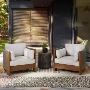 DLD Modern Villa Hotel Outdoor Teak Sofa Set Waterproof Cushions-Durable Eco-Friendly Garden Furniture Courtyard Terrace