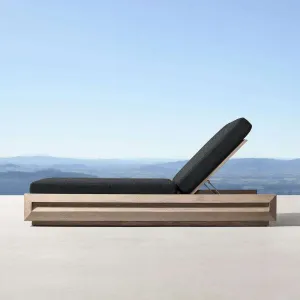 Deck Bed Pool Lounge Chair Solid Wood Teak Rest Beach Chair Hotel Outdoor Open-air Adjustable Backrest Leisure Chair