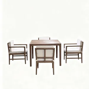 Durable Modern Outdoor Teak Dining Table and Chair Set with Eco-Friendly Solid Wood Furniture for Garden Use