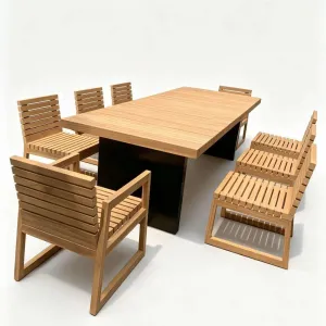 High-end Durable Modern Outdoor Teak Solid Wood Garden Set Tables and Chairs Waterproof Sun-proof for Villa Courtyard