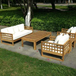 High-end Modern Outdoor Sofa Set for Hotel Villa Use Large-sized Teak Furniture with Anti-corrosion Wood Waterproof Cushions