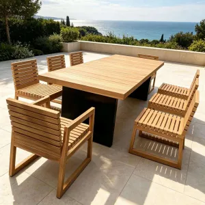 High-end Modern Outdoor Teak Tables and Chairs-Durable Eco-Friendly Villa Courtyard BB Terrace Leisure Solid Wood Garden Set