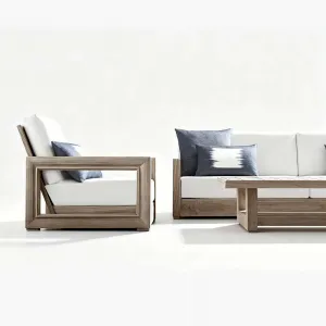 High-end Outdoor Sofa Courtyard Villa Burmese Teak Open-air Outdoor Waterproof Garden Terrace Solid Wood Furniture Combination