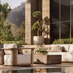 Hot Selling Eco-Friendly Durable Outdoor Set Waterproof Patio Garden Sofa Set Teak Wood Beach Scandinavian Courtyard Sofa