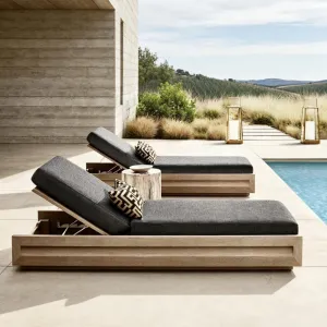Leisure Outdoor Solid Teak Wood Lounge Bed Chair Antiseptic Finish for Pool Seaside Resort Hotel Garden Use High-end Furniture
