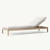Modern Design Teak Wood Outdoor Lounge Chair Bed with Cushions Waterproof Sunproof Patio Park Swimming Pool Furniture