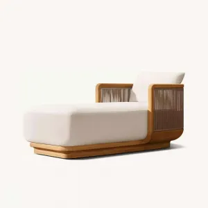 Modern Durable Outdoor Teak Sun Lounger with Cushions Waterproof Beach Chair for Villa Hotel Use