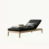 Modern Durable Outdoor Teak Wood Lounge Chair Bed with Waterproof Cushions for Villa Patio Swimming Pool