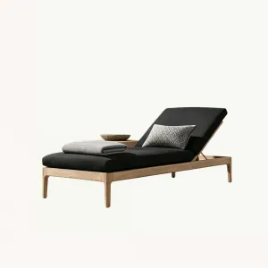 Modern Durable Outdoor Teak Wood Lounge Chair Bed with Waterproof Cushions for Villa Patio Swimming Pool