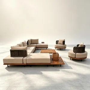 Modern Eco-Friendly Durable Outdoor Rattan Sofa Set Waterproof Cushions UV-Resistant PE Rattan Construction Outdoor Furniture