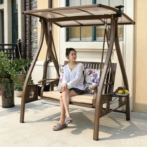 Modern Garden Patio Furniture Outdoor Front Porch Cast Aluminum 3 Person Seater Self Adult Swing Hanging Chair With Canopy