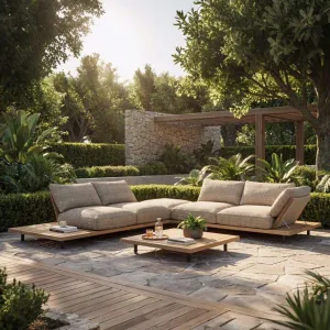 Modern HotModern Hotel Outdoor Garden Set Teak Waterproof Eco-Friendly Designer Villa Patio Balcony Solid Wood Rattan Seat