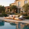 Modern Hotel Outdoor Garden Sofa Set Teak Waterproof Eco-Friendly Durable Designer Villa Patio Balcony Outdoor Furniture