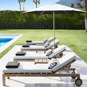 Modern Hotel Outdoor Lying Bed Teak Deck Chair for Courtyard Villa Swimming Pool Garden Terrace Seaside Beach Durable