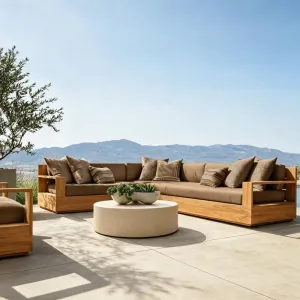 Modern Outdoor Leisure Teak Sofa Courtyard Waterproof Sunproof Durable Eco-Friendly Solid Wood Furniture