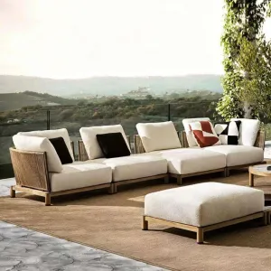 Modern Outdoor Rope Woven Sofa Set Patio Rainproof Sunproof Leisure Open-air Villa BB Hotel Garden Furniture