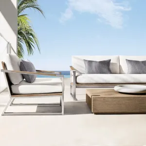 Modern Outdoor Sofa Combination Stainless Steel Teak Courtyard Villa Model Room Hotel Project Custom Furniture