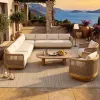 Modern Outdoor Sofa Set Teak Waterproof Villa Hotel Patio Furniture Balcony Solid Wood Rattan Seat Coffee Table Combination
