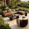 Modern Outdoor Sofa Teak Waterproof Designer Hotel Villa Patio Furniture Balcony Solid Wood Rattan Seat Coffee Table Combination