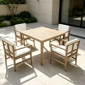 Modern Outdoor Teak Garden Set Dining Table Chairs Eco-Friendly Durable Solid Wood Furniture for Courtyard Hotel Terrace Leisure