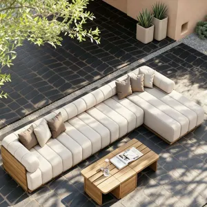 Modern Outdoor Teak Sofa Set for Villa Hotel Courtyard-Waterproof Eco-Friendly Durable Solid Wood Furniture