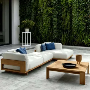 Modern Outdoor Teak Solid Wood Fabric Sofa Set Villa Courtyard Garden Apartment Hotel BB High-end Leisure Furniture Rain Sun