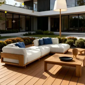 Modern Outdoor Teak Solid Wood Sofa Set for Villa Courtyard Garden Hotel BB High-end Leisure Furniture Rain Sun Protection