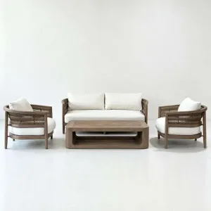 Modern Outdoor Villa Nordic Solid Wood Teak Rattan Sofa Set Courtyard Garden Hotel Terrace Waterproof Leisure