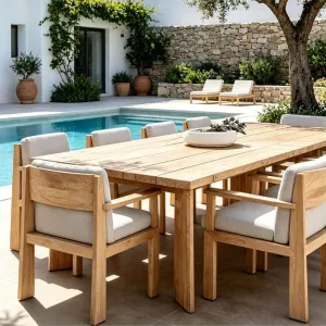 Modern Solid Wood Teak Dining Table and Chairs Set Waterproof Sunscreen Villa Garden Sets Outdoor Furniture for Hotel BB