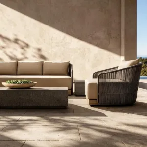 Modern Teak Outdoor Sofa Set UV-Resistant PE Rattan Waterproof Cushions Eco-Friendly Durable Design for Hotel Terrace Garden Use