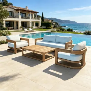 Modern Teak Outdoor Sofa Set for Courtyard Balcony-Rainproof Sunproof Eco-Friendly Durable Garden Furniture