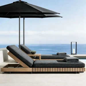 Modern Teak Outdoor Villa Sun Lounger Sponge Cushion Durable Eco-Friendly Non-Foldable Leisure Lounge Chair for Hotel Pool Side