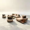 Modern Teak Rattan Sofa Set Outdoor Garden Courtyard Coffee Table Rope Design Durable Waterproof Eco-Friendly Hotel Use