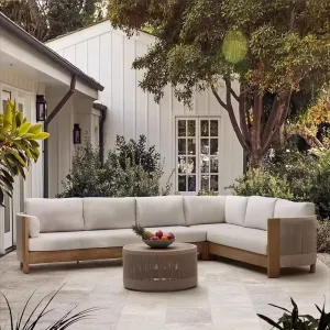 Modern Villa Hotel Outdoor Teak Sofa Set with Waterproof Cushions-Durable Eco-Friendly Garden Furniture for Courtyard Terrace