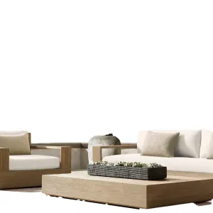 Nordic Outdoor Leisure Teak Sofa Courtyard Waterproof and Sunproof Outdoor Open-air Combination Sofa Solid Wood Furniture