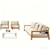 Nordic Teak Outdoor Solid Wood Sofa Set Courtyard Garden Terrace Villa Waterproof Leisure Combination Wooden Furniture