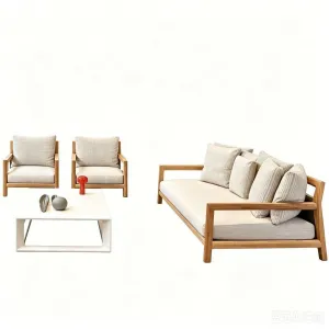 Nordic Teak Outdoor Solid Wood Sofa Set Courtyard Garden Terrace Villa Waterproof Leisure Combination Wooden Furniture