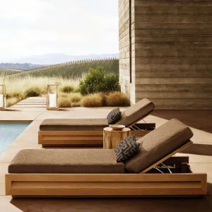 Outdoor Bed Courtyard Villa Garden Terrace Solid Wood Teak Deck Chair Hotel Outdoor Swimming Pool Leisure Beach Chair
