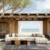 Outdoor Contemporary Luxury Teak Sofa Set for Villa Hotel Courtyard Terrace-Waterproof Solid Wood Furniture