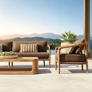 Outdoor Courtyard Sofa Combination Outdoor Garden Solid Wood Rope Furniture Terrace Balcony Room Teak Leisure Bed