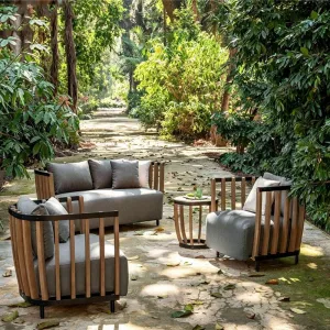 Outdoor Courtyard Sofa Set Personalized Simple Waterproof Teak Wood Sofa for Hotel Patio Villa with Durable Eco-Friendly Design