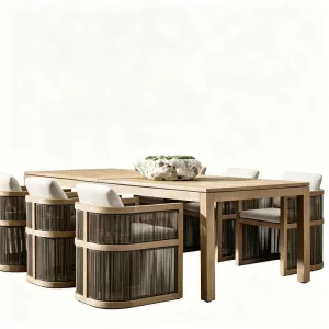 Outdoor Courtyard Tables and Chairs Burmese Teak BB Anti-corrosion Solid Wood Long Table South American Teak Outdoor Furniture