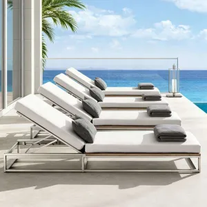 Outdoor Furniture Courtyard Leisure Beach Chair Hotel BB Stainless Steel Waterproof Sun protection Teak Solid Wood Deck Chair