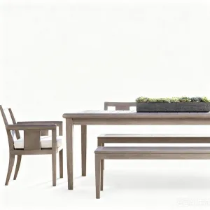 Outdoor Furniture Garden Large Terrace Outdoor Open-air Hotel BB New Chinese Style Solid Wood Teak Dining Table and Chairs