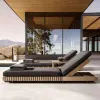 Outdoor Garden Villa Swimming Pool Solid Wood Furniture Teak Sunbathing Bed Shape Wooden Leisure Lounge Chair Furniture