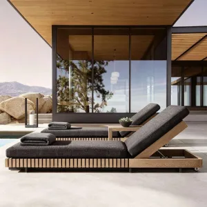 Outdoor Garden Villa Swimming Pool Solid Wood Furniture Teak Sunbathing Bed Shape Wooden Leisure Lounge Chair Furniture