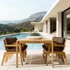 Outdoor Leisure Garden Set Teak Solid Wood Tables Chairs Non-Foldable Sun Protection Waterproof Design Hotel Villa Use