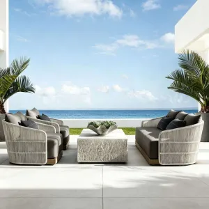 Outdoor Leisure Rope Furniture Outdoor Waterproof Sun protection Hotel Terrace Villa Courtyard Furniture Garden Teak Sofa