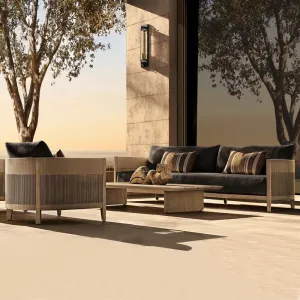 Outdoor Rattan Sofa Outdoor Courtyard Villa Balcony Rope Coffee Table Garden Leisure Solid Wood Hotel Rattan Chair Furniture